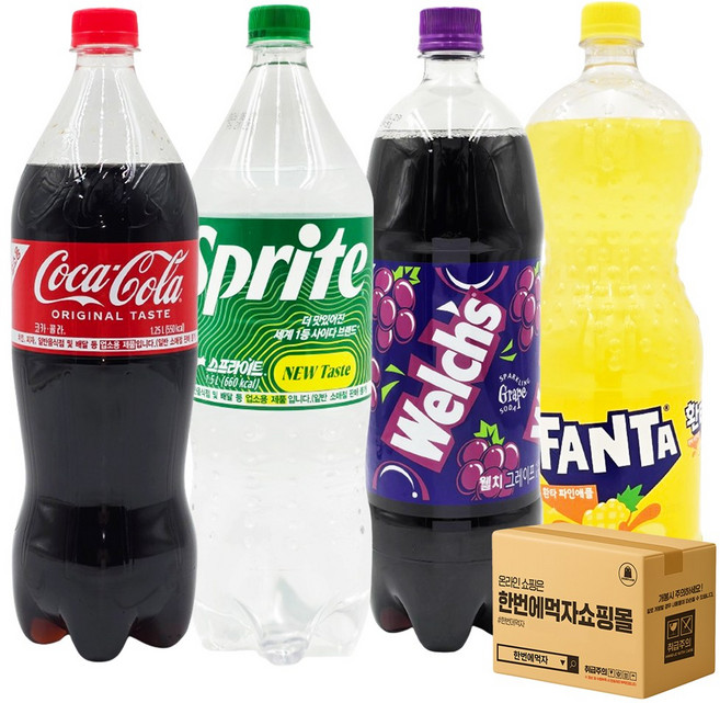 [한번에먹자] 대용량 탄산 혼합세트 / 환타 파인애플 + 스프라이트 업소 + 코카콜라 업소 + 웰치스 포도 / 각1개씩 총4페트