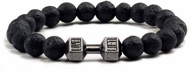 천연 화산석 팔찌 남성용 매트 블랙 레이브 화이트 비즈 참 아령 스트랜드 여성 바벨 피트니스 쥬얼리