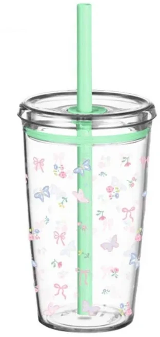 휴대용 450ml 밀크티 빨대컵 투명 재사용 가능 고급 커피컵 플라스틱 단층 음료컵, 03 Style 4