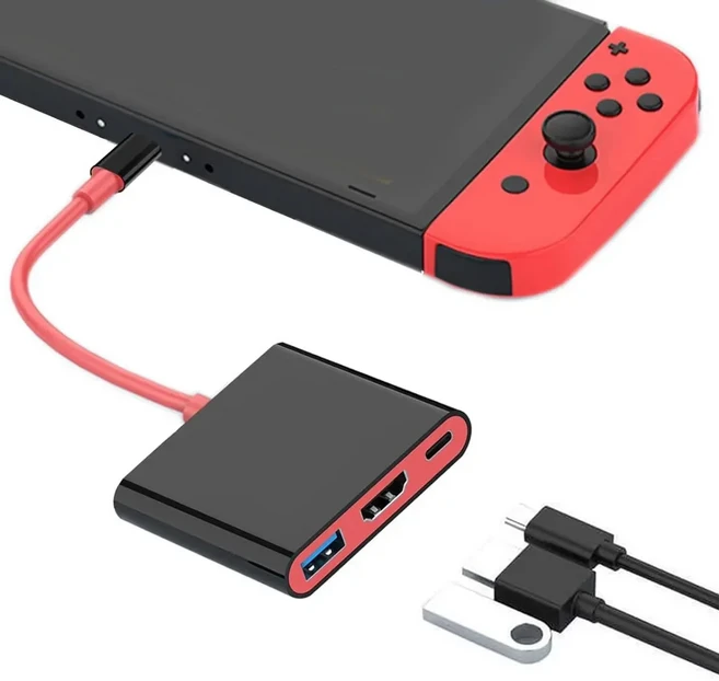 쿠쿠스토어 닌텐도 스위치 1/2 3 in 1 4K/0Hz 휴대 도킹 스테이션 HDMI 100W PD 충전 및 B 포트가 있는 TYP, 03 4k30hz Black Red