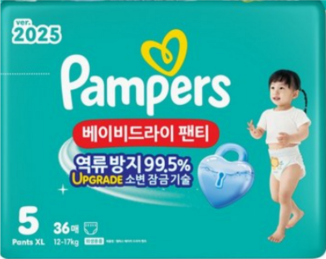 팸퍼스 베이비 드라이 아동공용 기저귀 팬티형, 36매, 특대형(XL)
