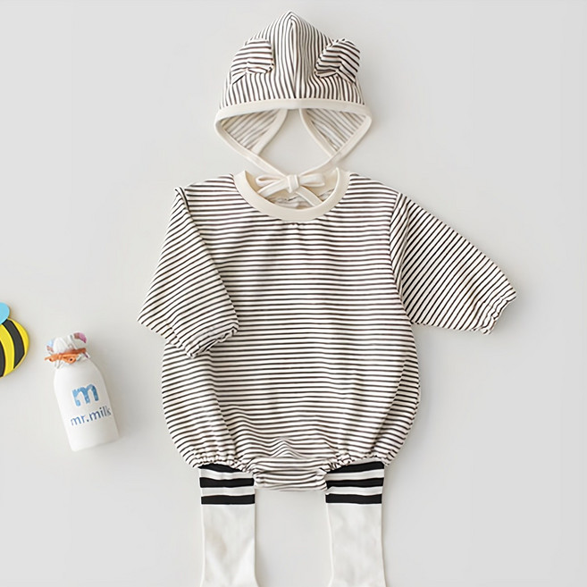 Salute 迷你條紋連身褲 + 帽子套組