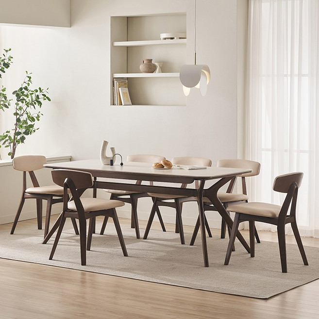 삼익가구 비안트 포세린 세라믹 원목 식탁 1400/1800 풀세트, 06. 6인용 1800 식탁세트(의자6), 월넛(베이지)