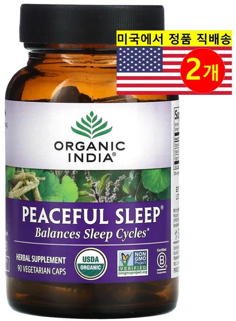 Organic India Peaceful 슬립 베지캡슐 90정, India, Peaceful Sleep®, 90 Ve, 2개 - 쿠팡