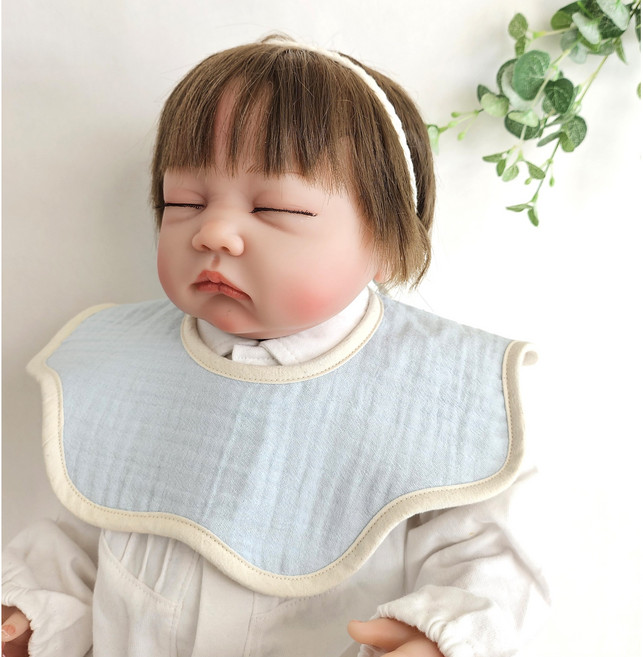 메롱베베 고급턱받이 거즈 누비지 신생아 아기 유아 양면, 롤링턱받이, 1개, 8.하늘, 1매