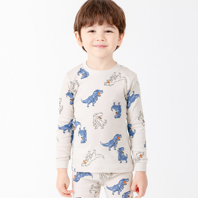 멜리스 국내생산 아동용 스퀘어디노 30수 후라이스 실내복 9부내의 상하세트