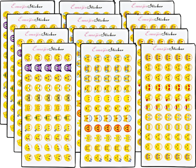이음모음 이모지 얼굴 이모티콘 스티커, 1세트, 12매