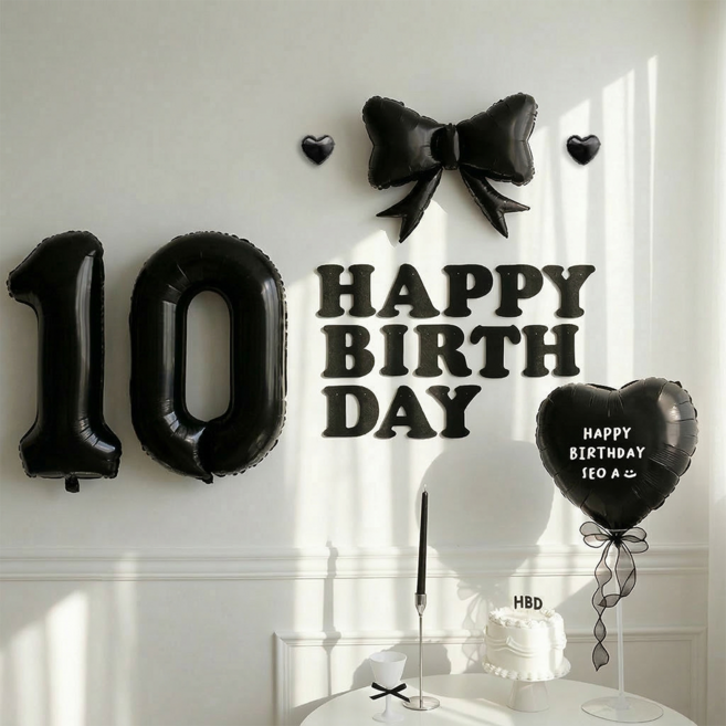 파티몬 생일 풍선 가랜드 리본 파티 용품 숫자 이니셜 세트 소품, 숫자 10 풍선 리본 생일 풀팩