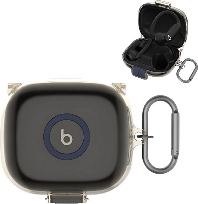 잠금 클립과 열쇠고리가 있는 Beats Powerbeats Pro 2와 호환되는 SKPY 케이스 여성용 PowerbeatsPro2용 투명 TPU 손실 방지 충격 커버, black