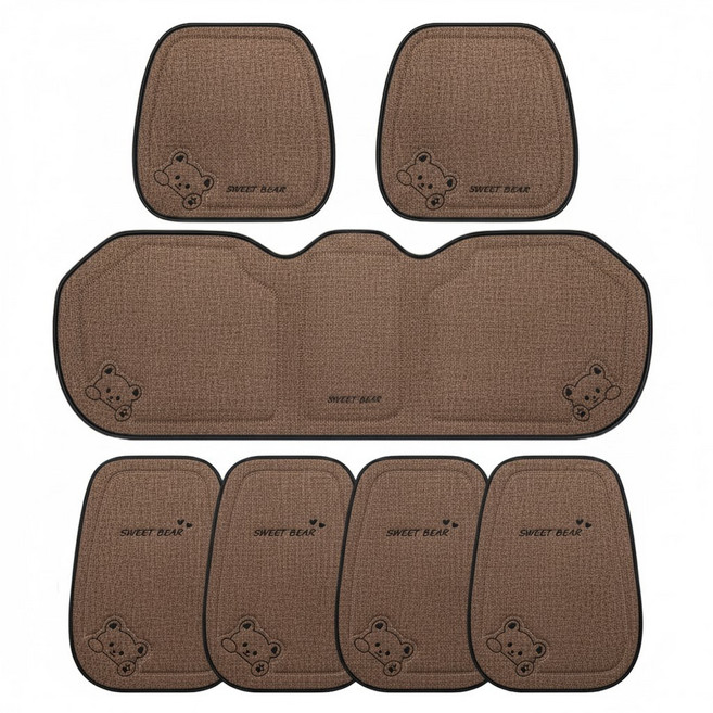 더반디 스위트 곰돌이 사계절 인테리어 자동차 방석 앞좌석 뒷좌석 등받이 세트, 1세트, 스위트 브라운