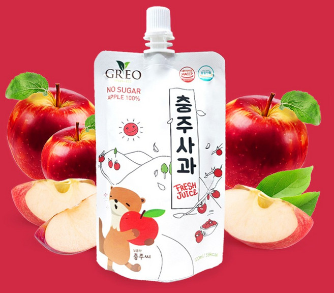 [초록다한/그레오] 100% NFC 착즙 충주사과생주스S, 120ml