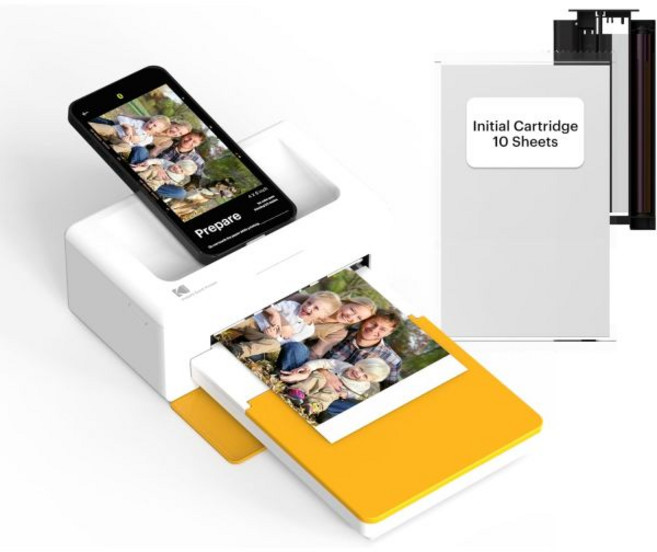 KODAK 도크 플러스 4x6 포토 프린터 아이폰 및 안드로이드용 10매 도킹 및 블루투스 스마트폰 프린터 즉석 컬러 인쇄 4PASS 염료 승화, 프린터 + 10장