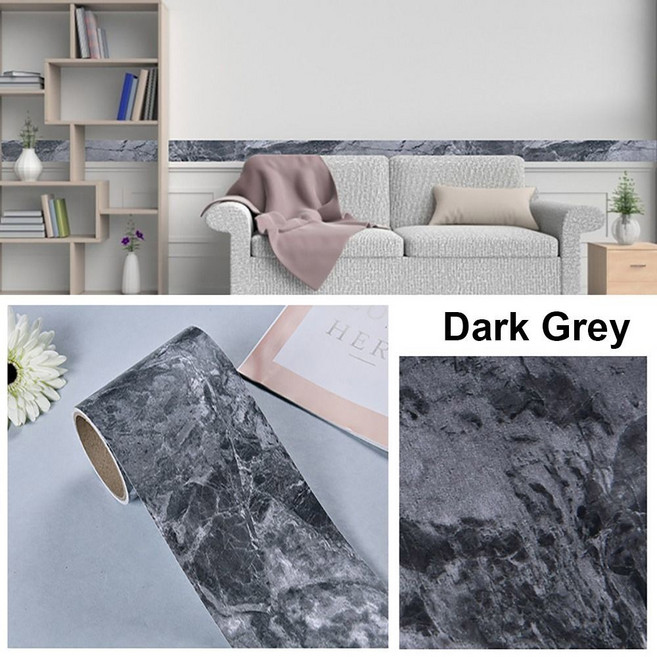 홈 데코 창틀 허리 라인 벽지 문짝 프레임 대리석 그레인 벽 테두리 스티커 PVC 자체 접착 웨이브 가이드 라인 10m/롤, Dark Grey-5cmx10m, 1개