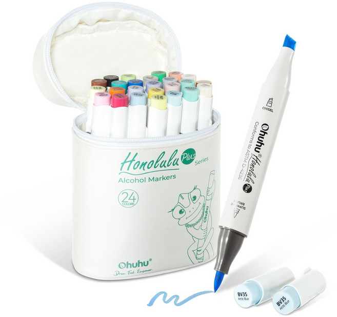 오후후 호놀룰루 플러스 알코올 아트 트윈마카펜, 1세트, 24색