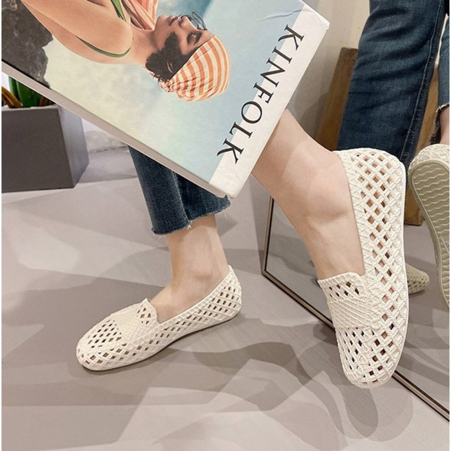 메르젠느 여성 pvc 펀칭 메쉬 플랫 젤리슈즈