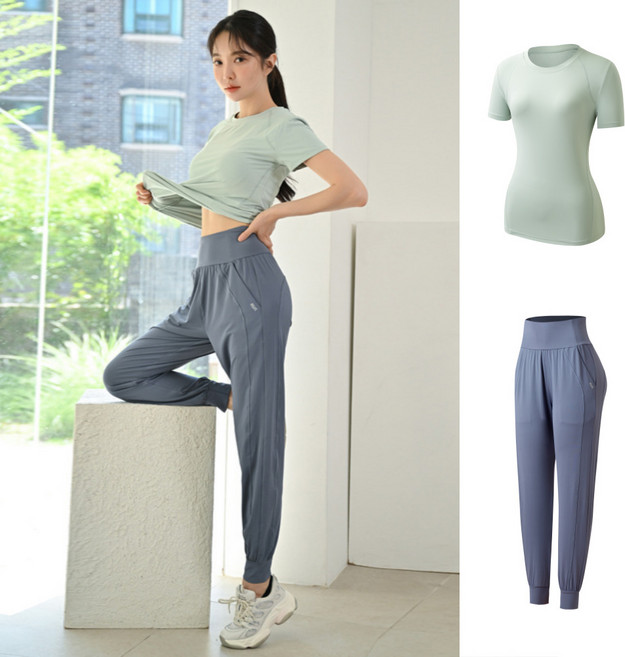 가치스토어 여성 2종세트 슬림핏 반팔티+조거팬츠 운동복 상하세트 요가 필라테스 트레이닝복 헬스장 세트