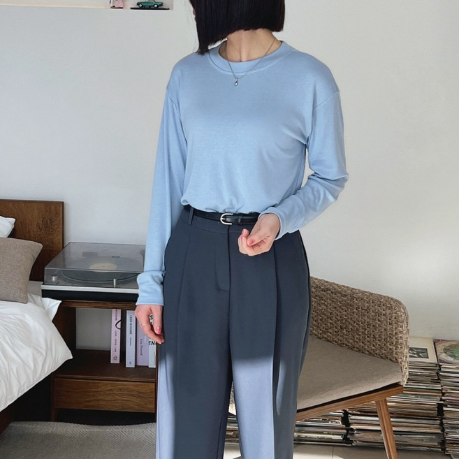 국산 8컬러 데일리 여성 티셔츠 소프트 무지 기본 긴팔 티셔츠 루즈핏 라운드넥 긴팔티