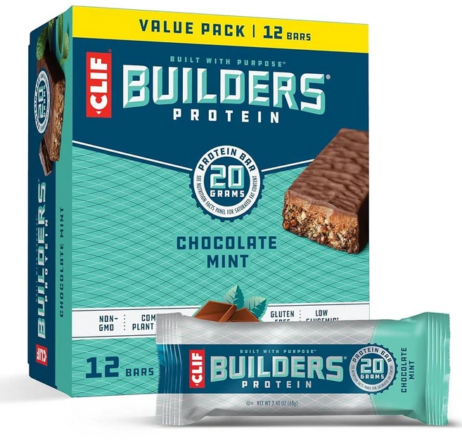 CLIF BUILDERS 단백질 바 - 초콜릿 민트 맛 - 식물 기반 단백질 20g - 글루텐 프리 - GMO 프리 - 저혈당 - 인공 감미료 없음 - 밸류 팩 68g(2.4 - 쿠팡