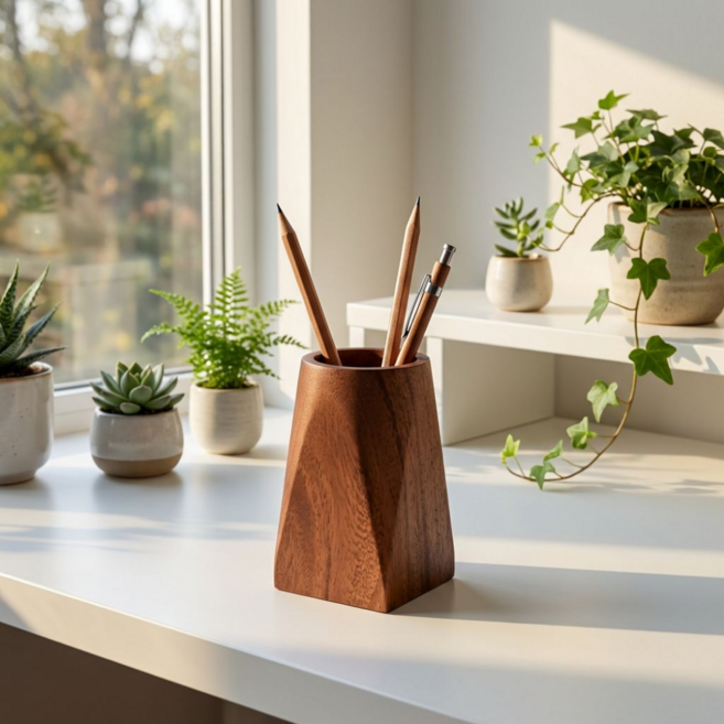 데스크북 연필꽂이, 1개, 호두나무(원목)