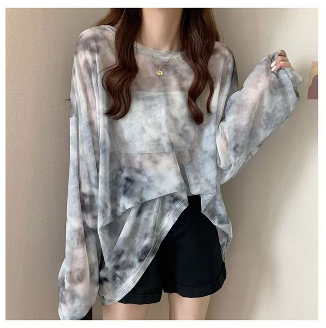 Chephie 타이다이 여성용 긴팔 티셔츠 자외선 차단복