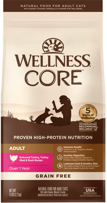 Wellness CORE 無穀成貓 主食乾糧, 5kg, 1個, 鴨肉