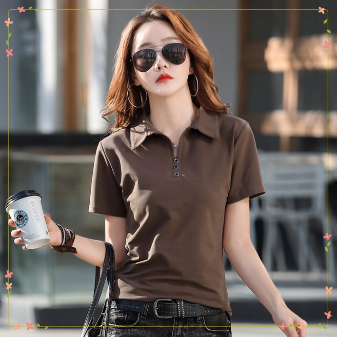 라부라카 여성 여름 골프티셔츠 100% 순면 카라 반팔티 슬림핏 여성 골프웨어 폴로 티셔츠 이월상품