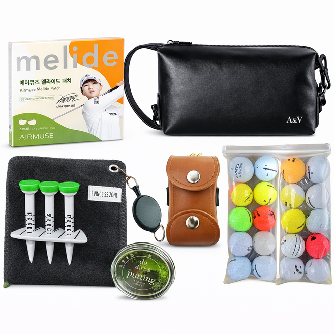 해피스 골프 입문 골린이 첫 라운딩 준비물 백돌이 골프용품 선물용 세트 머리올리기 골프티 릴타올 파우치 1세트, 혼합, 1개