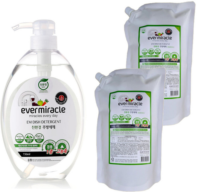 EM발효 고농축 주방세제(본품+리필2) 친환경 설거지세제 식기/채소.과일겸용, 1세트, 2600ml