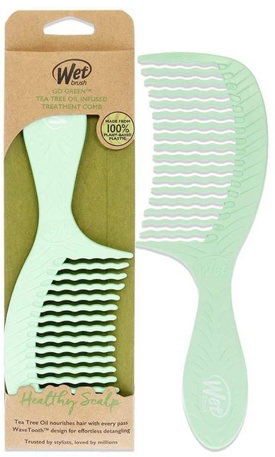 Wet Brush Go GREEN 그린 티트리 오일 주입 트리트먼트 빗 - WaveTooth 디자인의 넓은 치아 헤어 디탱글러 엉킴을 부드럽게 통과합니다 끝이 갈라지거나 손상, 1개 - 쿠팡