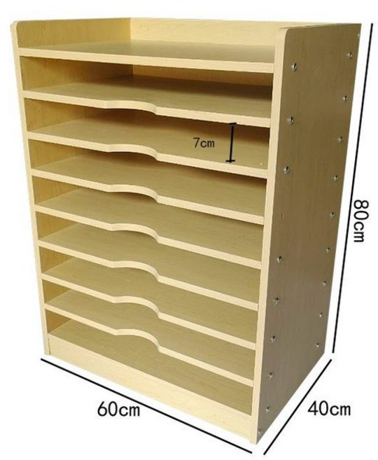 4절지 지류 수납장 도화지 선반 보관함, 8단 우드그레인 60x40x80cm