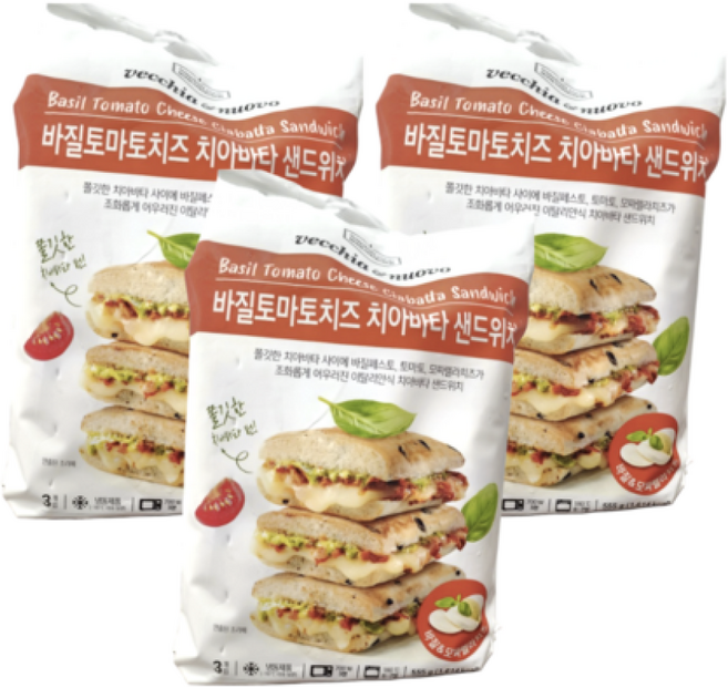 베키아에누보 바질 토마토 치즈 치아바타 샌드위치 185g x 3개입 1개, 9개