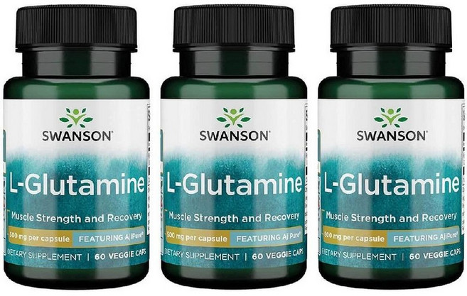 Swanson 아미노산 Ajipure L-글루타민 500mg 60 식물성 캡슐(3팩), 60정, 삼