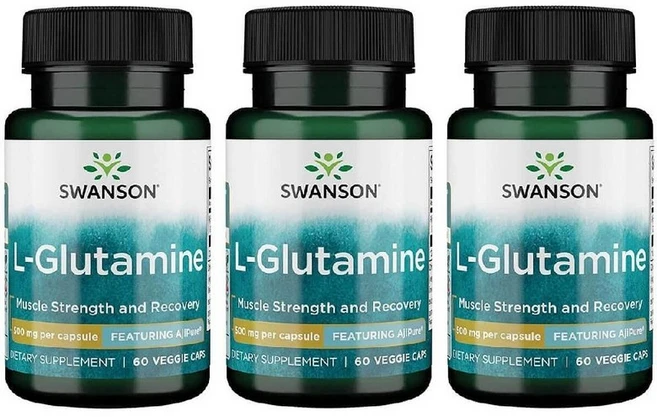 Swanson 아미노산 Ajipure L-글루타민 500mg 60 식물성 캡슐(3팩), 60정, 삼 - 쿠팡