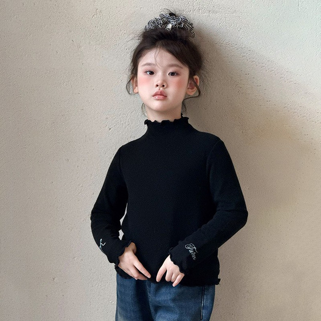 굿도우 여아용 물결 목폴라 긴팔 티셔츠