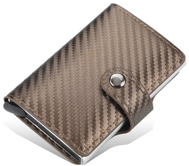 지갑 비즈니스 ID 신용 카드 보관 금속 RFID 빈티지 알루미늄 상자 PU 가죽 노트 카본
