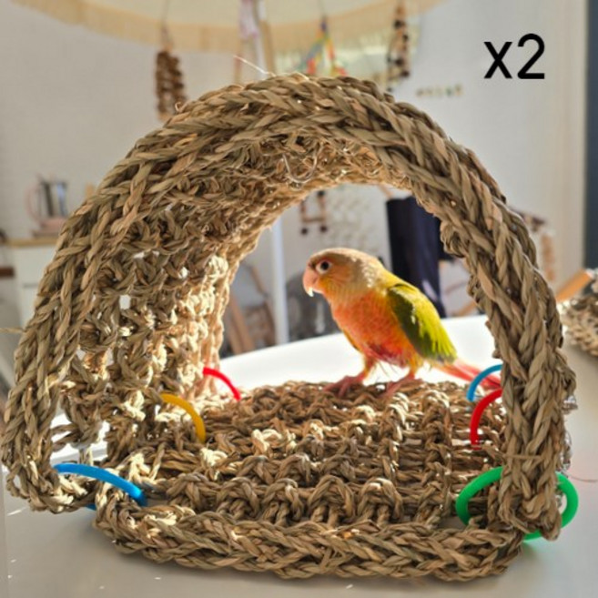 해초 매트 앵무새 해먹 놀이터 그네 장난감 새용품 횃대 평상, 2개, 해초터널