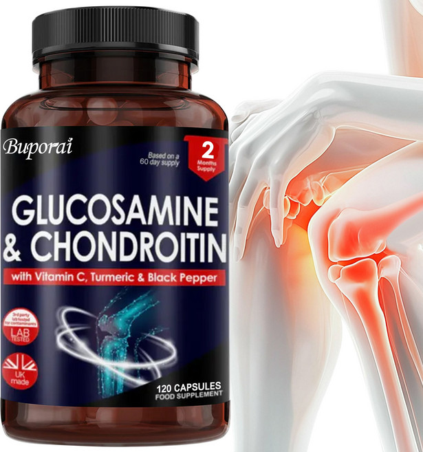 글루코사민과 콘드로이틴 고강도 - MSM 함유 비타민 C 글루코사민 황산염 콘드로이틴 황산염 글루텐 프리 GMP 함유, 2개, 120정