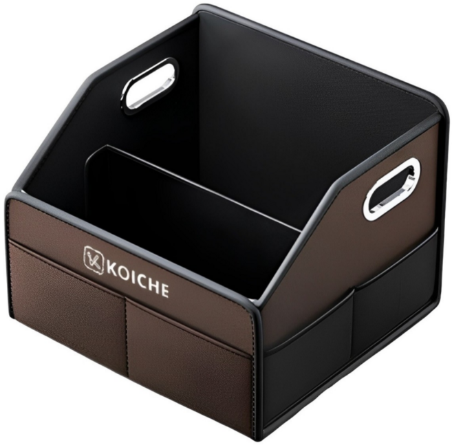 코이체 다용도 접히식 조수석 가죽 수납함, 브라운, 1개