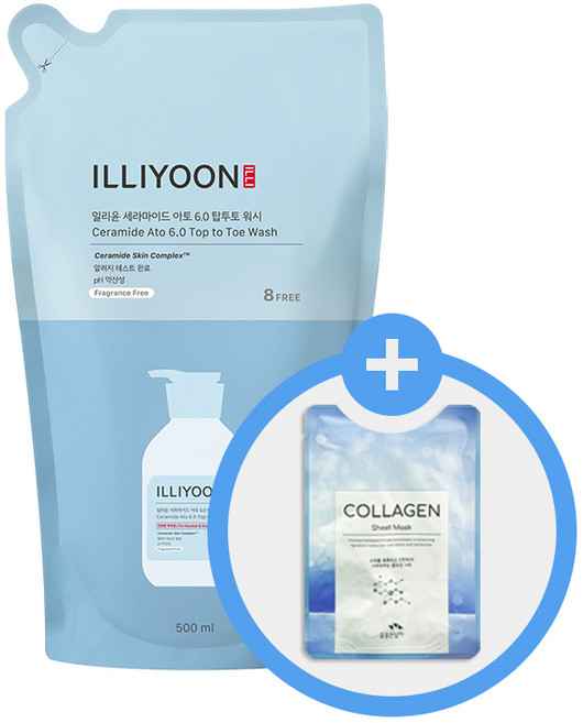 일리윤 세라마이드 아토 6.0 탑투토 워시 리필 500ml x1개 + 사은 마스크팩 x1개, 1개, 500g