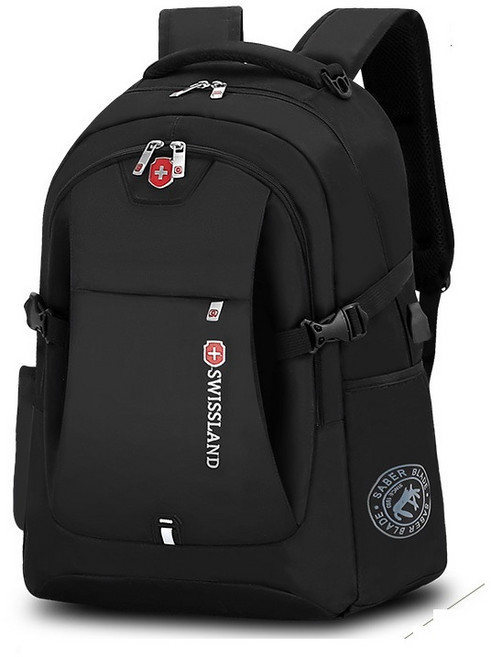 SWISSLAND 瑞士軍刀 大容量防水電腦雙肩包 適用17吋筆電 多功能休閒後背包 黑色 (小/中/大尺寸)