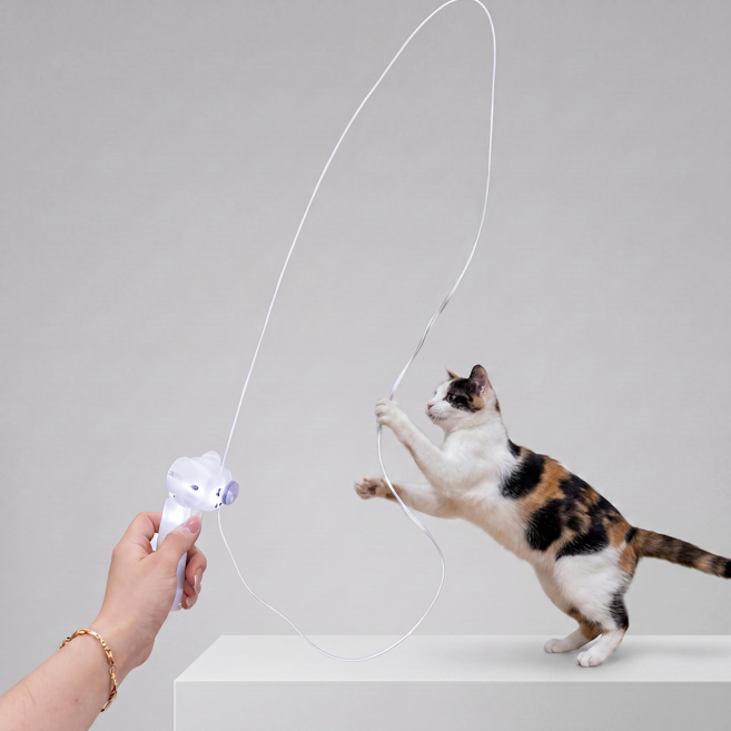 고양이 자동 야광 로프 낚싯대 장난감 반려묘 스트레스해소, 1개, 화이트