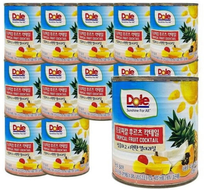 Dole 트로피칼 후르츠칵테일 432g x 12캔 코스트코 혼밥 즉석 간편 대용량 대량, Dole 트로피칼 후르츠칵테일 432g x 12캔 코스