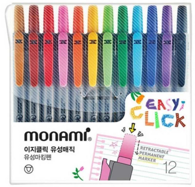 모나미 이지클릭 유성마카 12색 1P 유성매직 유성사인펜
