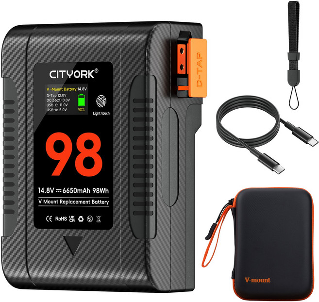 호환 V마운트 배터리 BP-98 BP-229 미니 배터리(PD 65W USB-C 포함) 비디오 카메라 캠코더 방송용 LED 조명, [01] BP-98 Battery