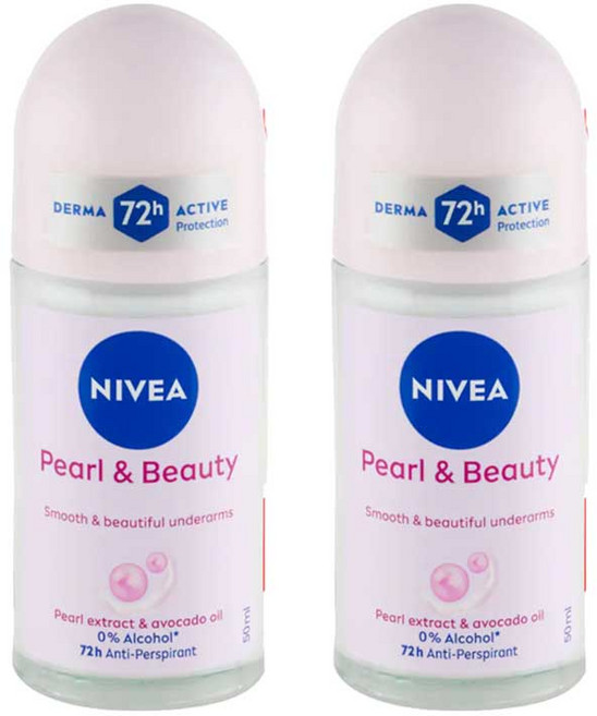 니베아 여성용 펄 앤 뷰티 48 잼 롤 온 데오드란트, 50ml, 2개