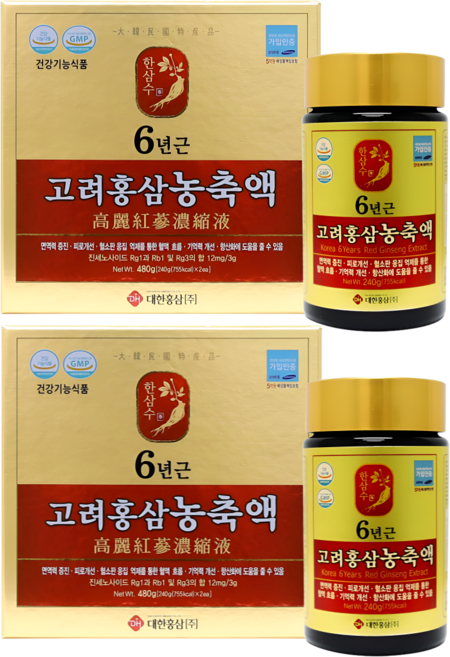 HnF (최신제조 리뉴얼) 한삼수 홍삼 농축액 국내산 6년근 100% 고려홍삼 식약처인증 GMP, 2세트, 480g