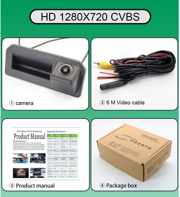 아우디 A3 A4L A5 Q5 FY 2018~ 폭스바겐 테라몬트 C TREK 투란 L 티구안 카이엔 트렁크 핸들 백업 후방 카메라, CVBS 1280X720, 12V, 1개