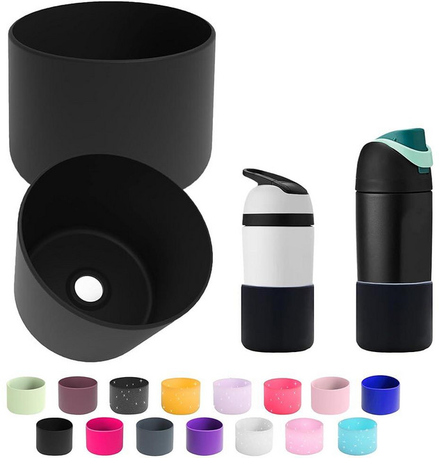 Owala 14/16온스 680.4g(24온스) 946.4ml(32온스) 1.2L(40온스) 실리콘 물병 부츠 2개 미끄럼 방지 보호 슬리브 바닥 범퍼 프로텍터 FreeSip, 블랙