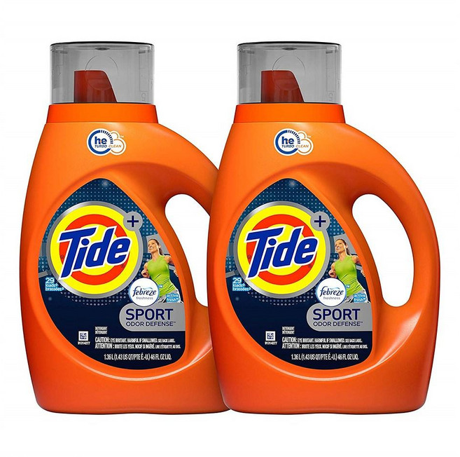 타이드 세탁 세제 1.36L 2팩 페브리즈 스포츠 오도어 컨트롤 Tide Laundry Detergent Liquid Plus Febreze Sport Active Fresh Sc, 2개