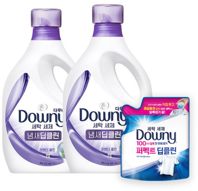 다우니 프리미엄 세탁세제 액체형 냄새딥클린 라벤더클린 1.9Lx2 200ML, 1.9L, 2개